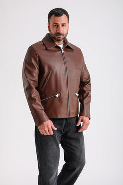 Image of Premium Brown Men's Leather Jacket - Crafted from 100% British Leather