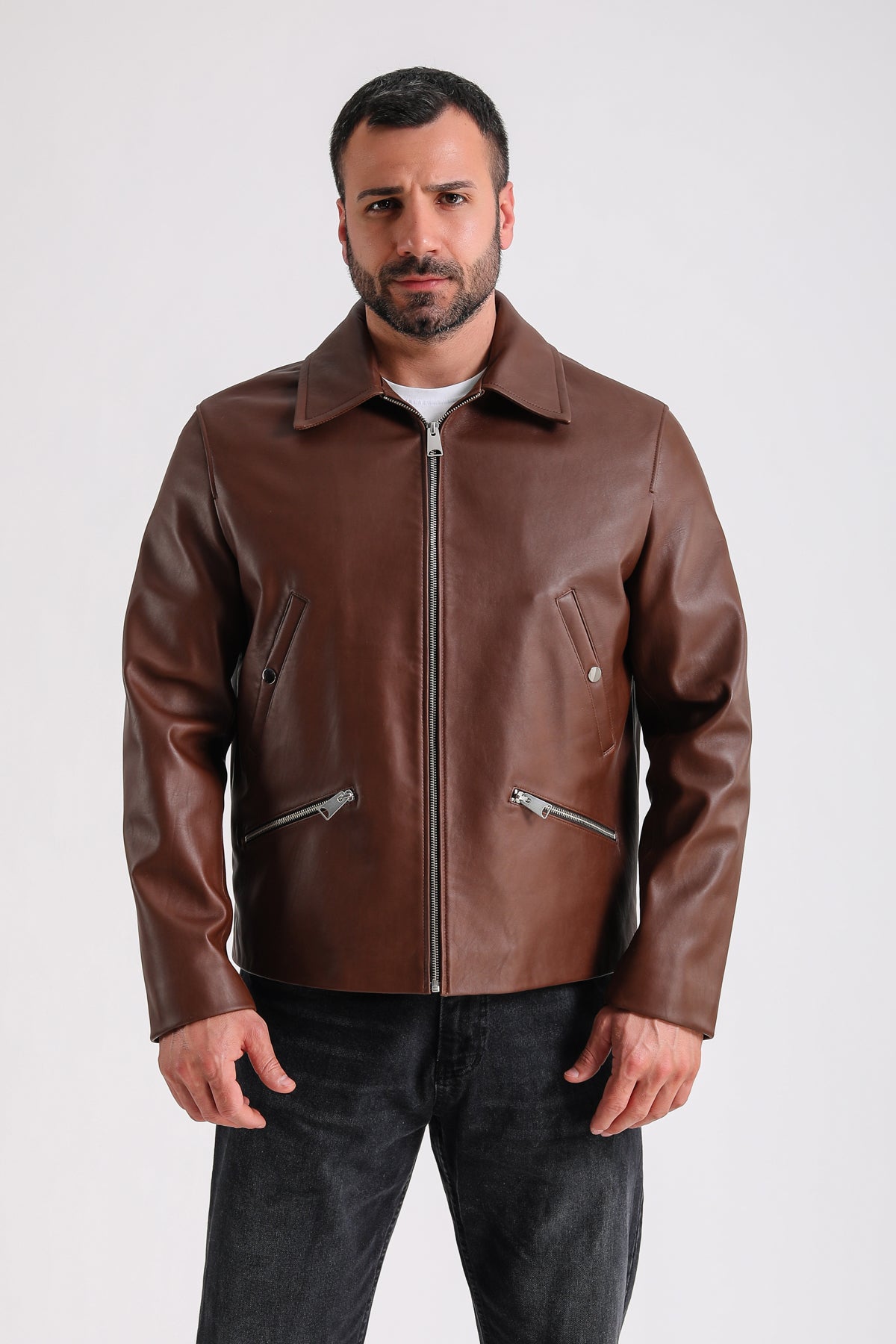 Premium Brown Men's Leather Jacket - Crafted from 100% British Leather