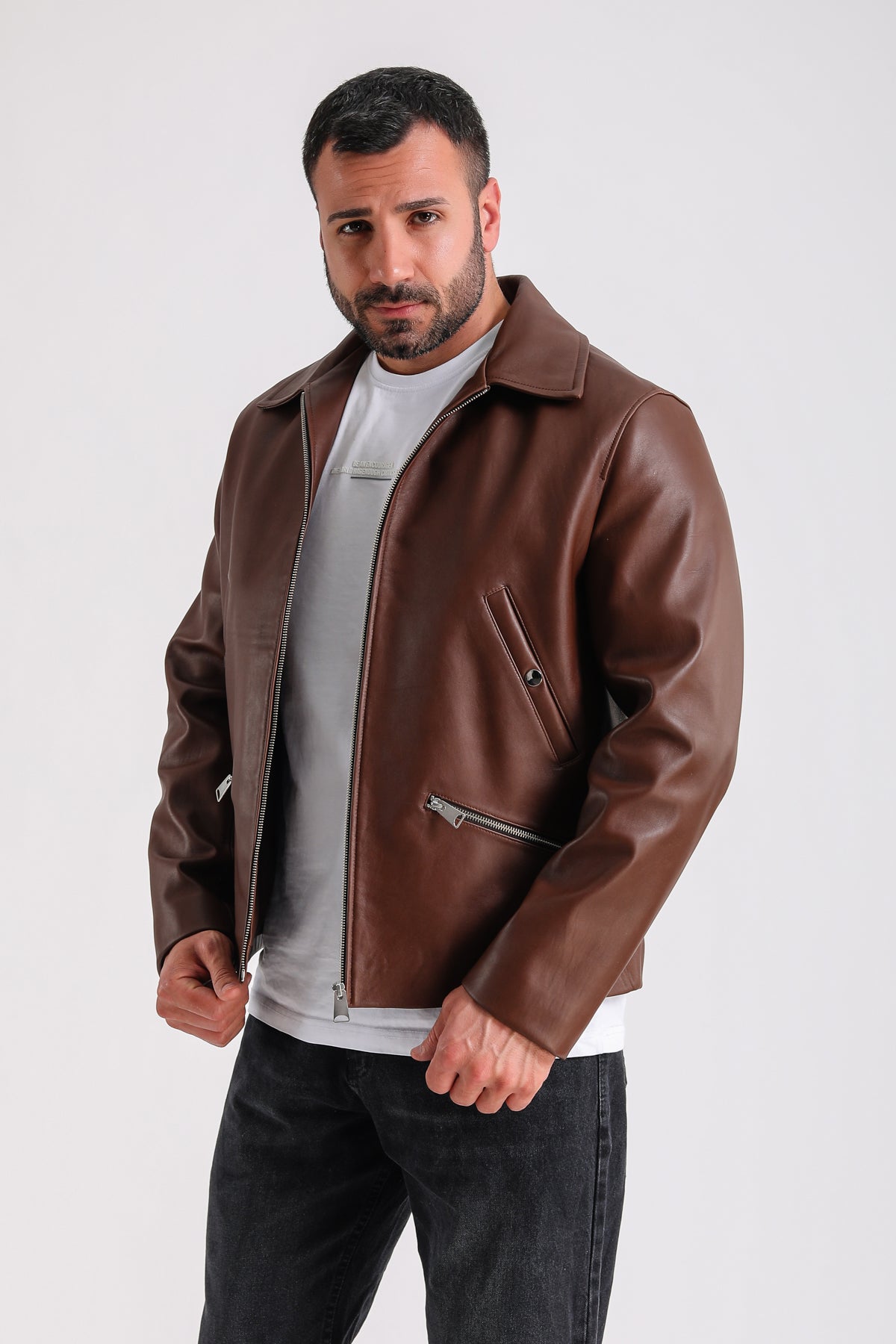 Premium Brown Men's Leather Jacket - Crafted from 100% British Leather