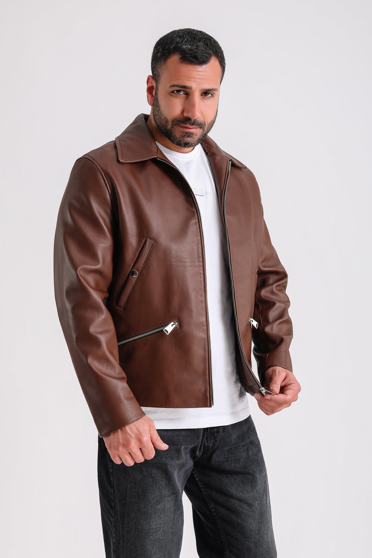 Premium Brown Men's Leather Jacket - Crafted from 100% British Leather