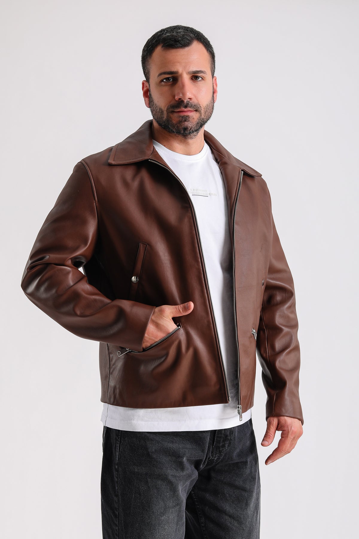 Premium Brown Men's Leather Jacket - Crafted from 100% British Leather