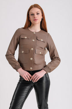 Image of Women's Leather Jacket, Brown