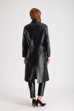 Image of Women's Leather Trench coat , Black