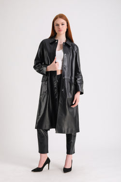 Image of Women's Leather Trench coat , Black