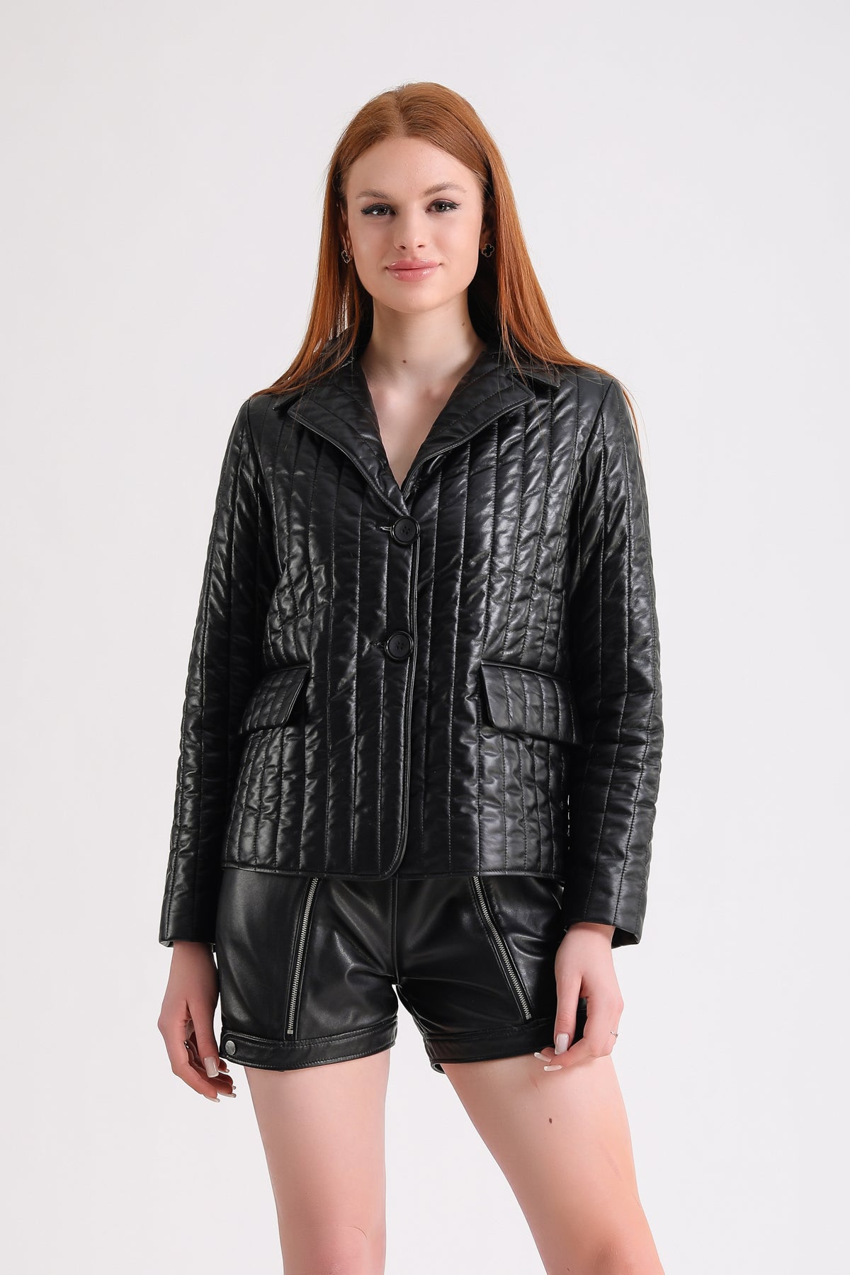 Women's Leather Blazer, Black