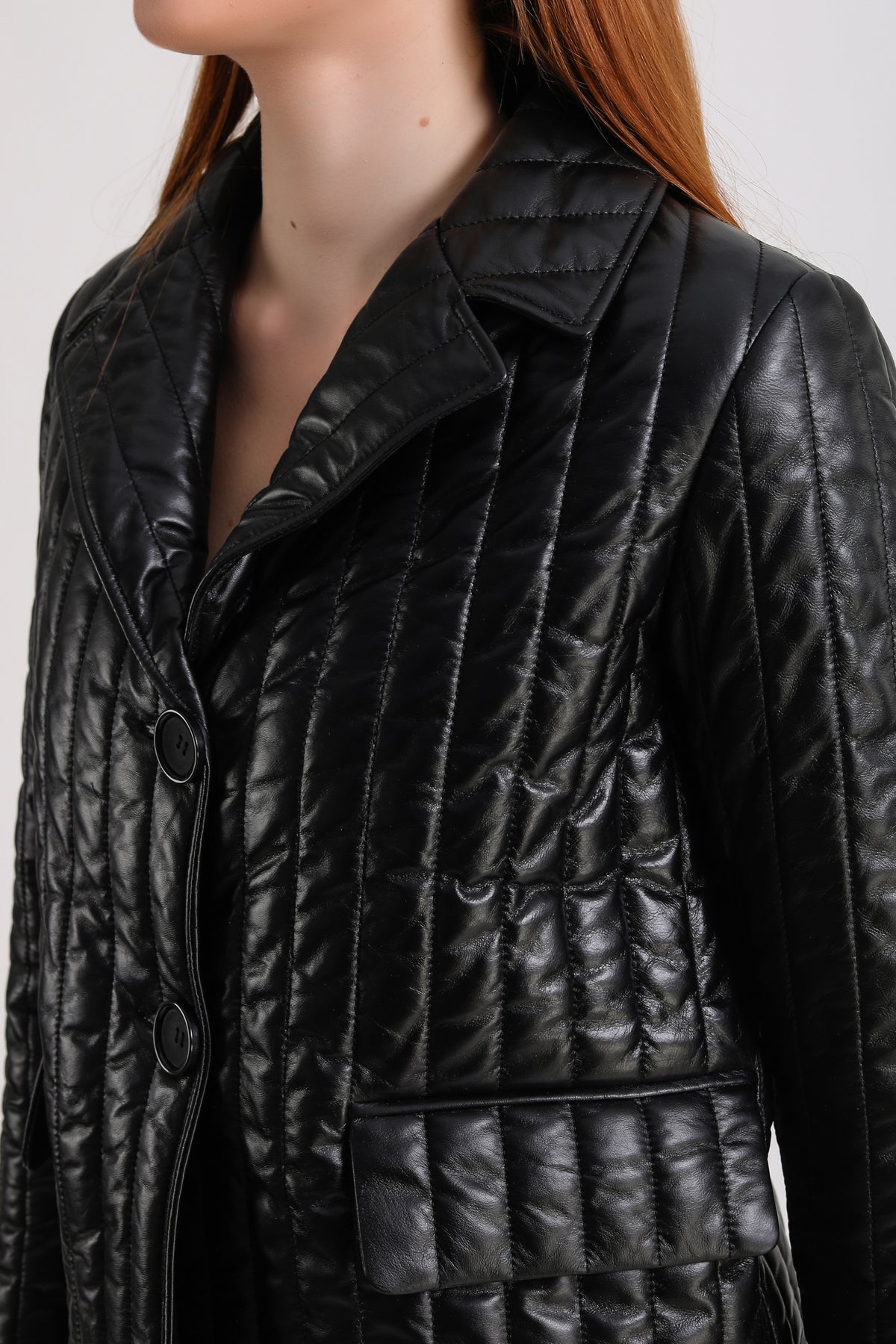 Women's Leather Blazer, Black