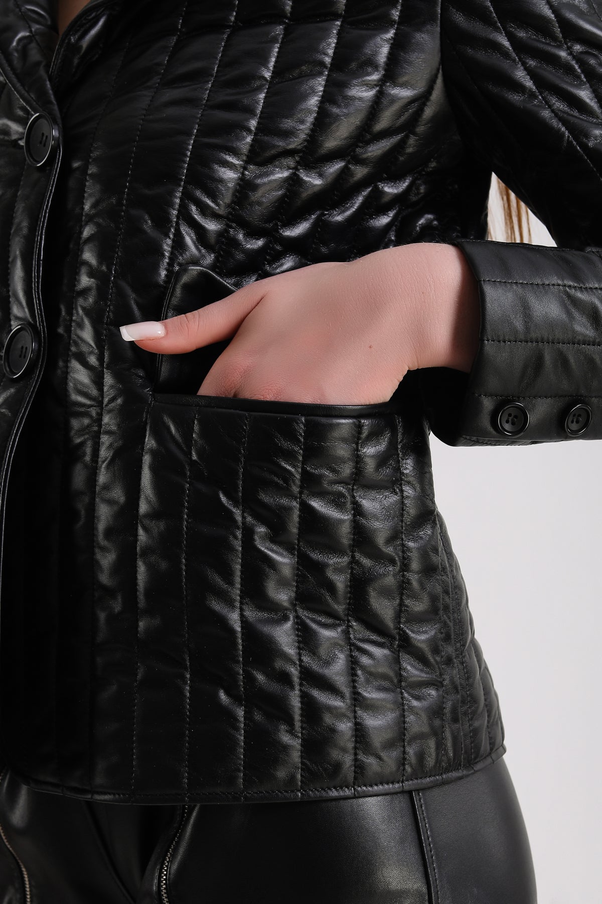 Women's Leather Blazer, Black