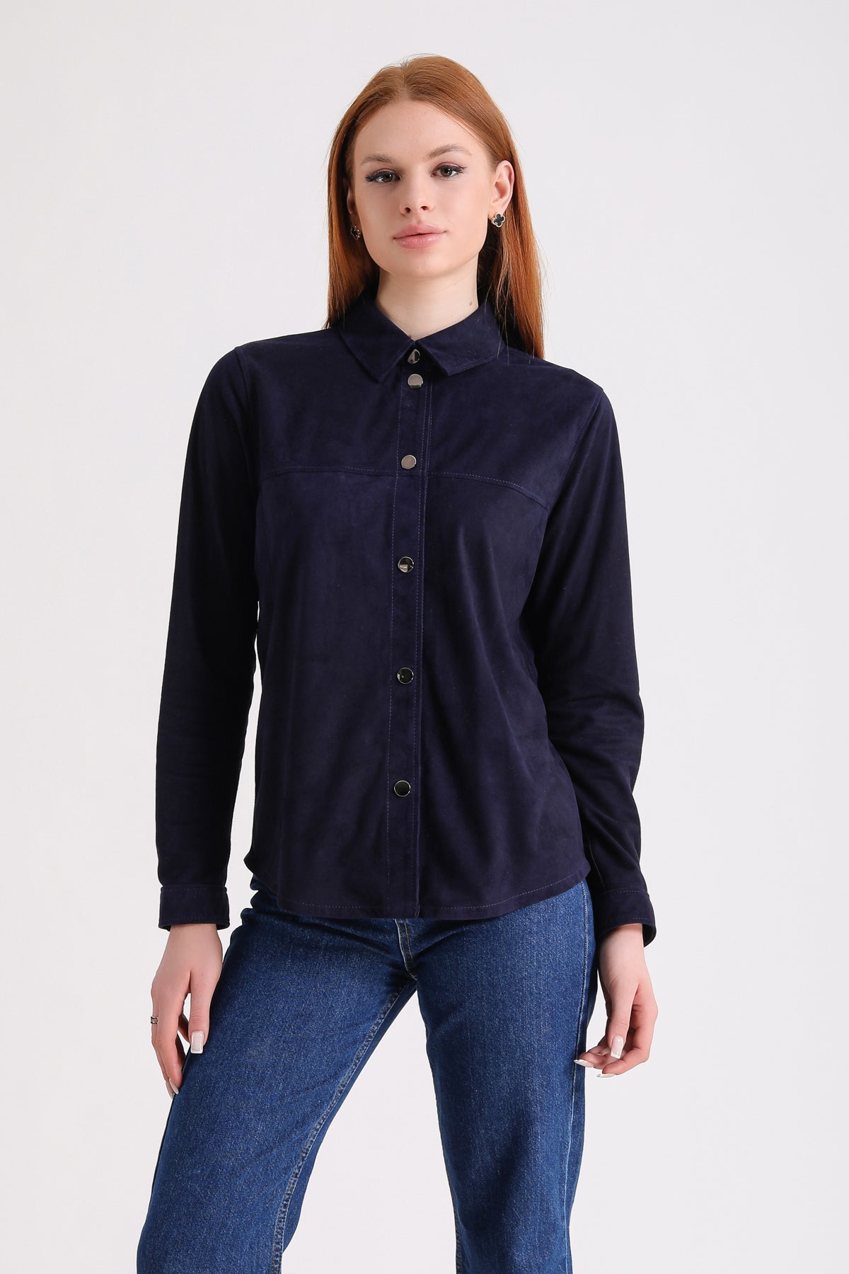 Women's Suede Shirt, Navy