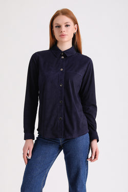 Image of Women's Suede Shirt, Navy