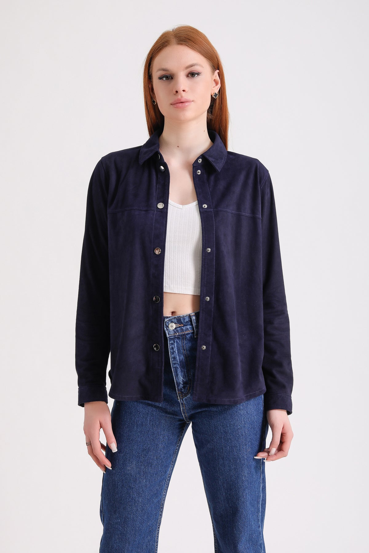 Women's Suede Shirt, Navy