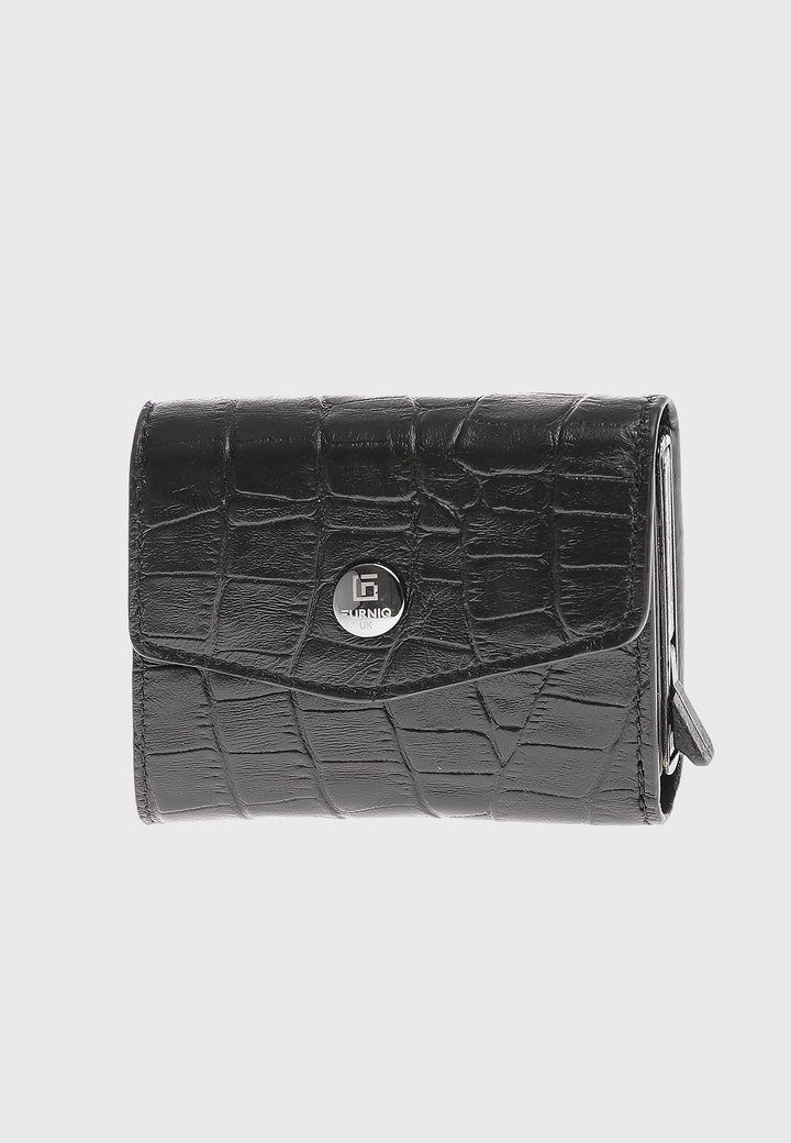 Black crocodile-embossed leather wallet