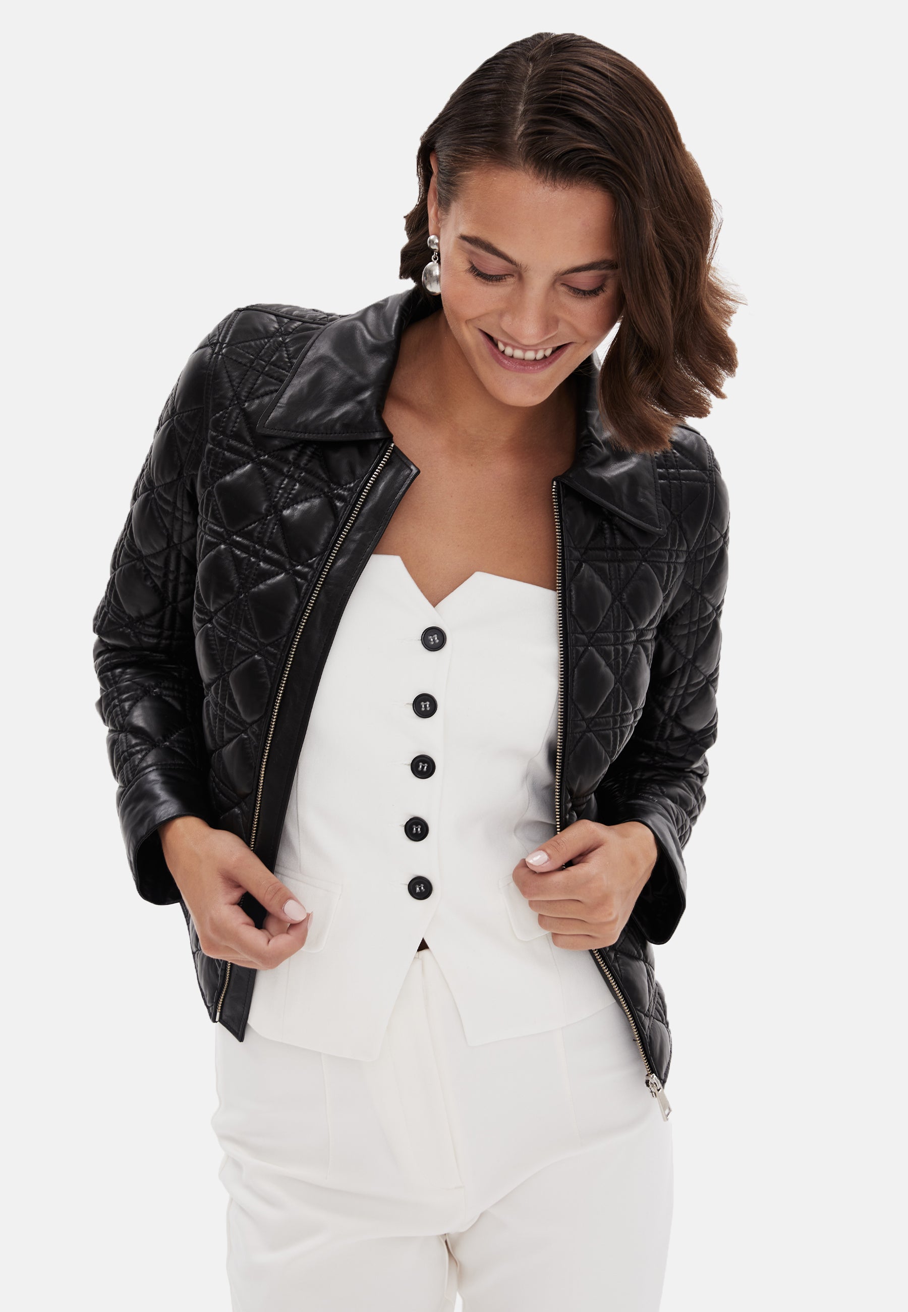 Women's Genuine Leather Blazer Jacket, Black