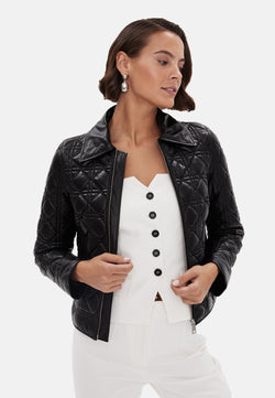 Image of Women's Genuine Leather Blazer Jacket, Black