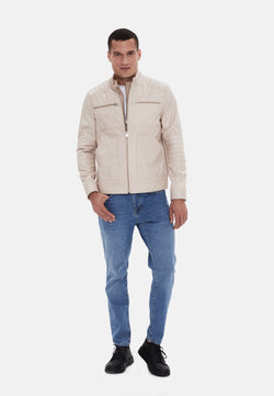 Image of Men's Fashion Leather Jacket, Beige