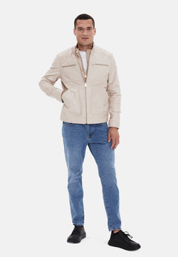 Image of Men's Fashion Leather Jacket, Beige