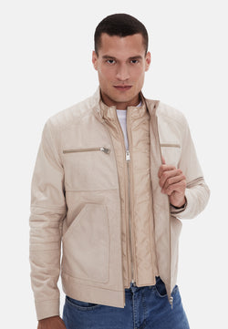 Image of Men's Fashion Leather Jacket, Beige