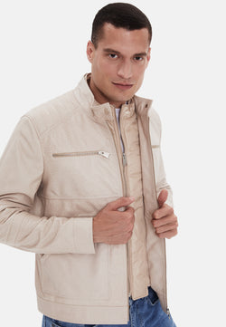 Image of Men's Fashion Leather Jacket, Beige