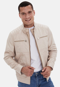 Image of Men's Fashion Leather Jacket, Beige