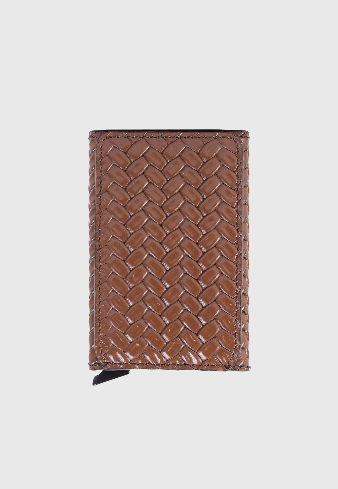 Brown woven leather card holder