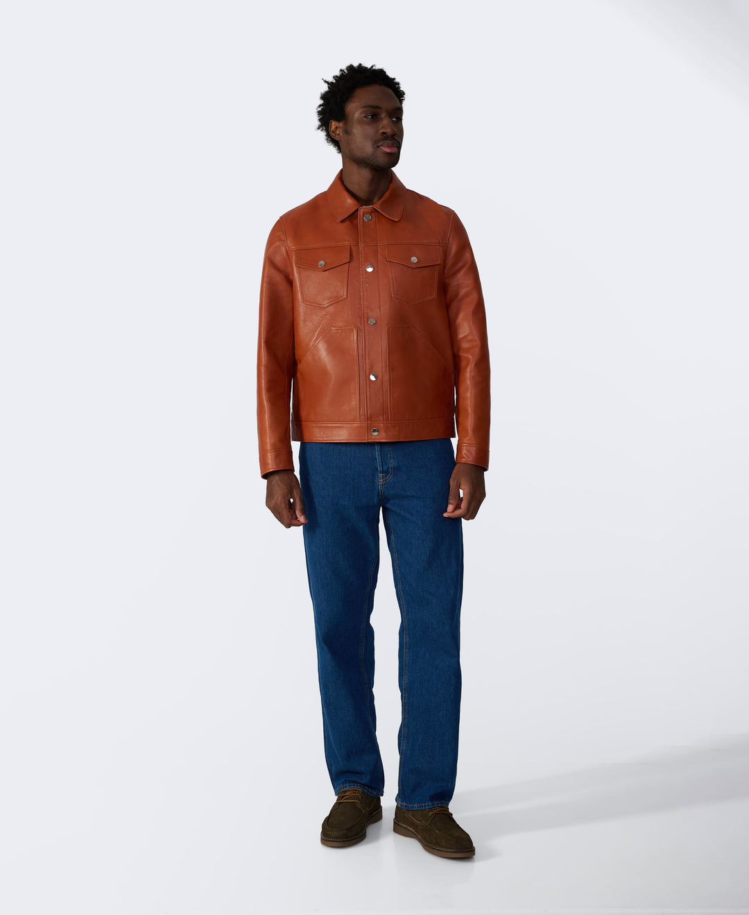 Brown leather jacket on male model