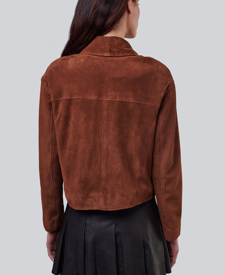 Brown suede jacket back view