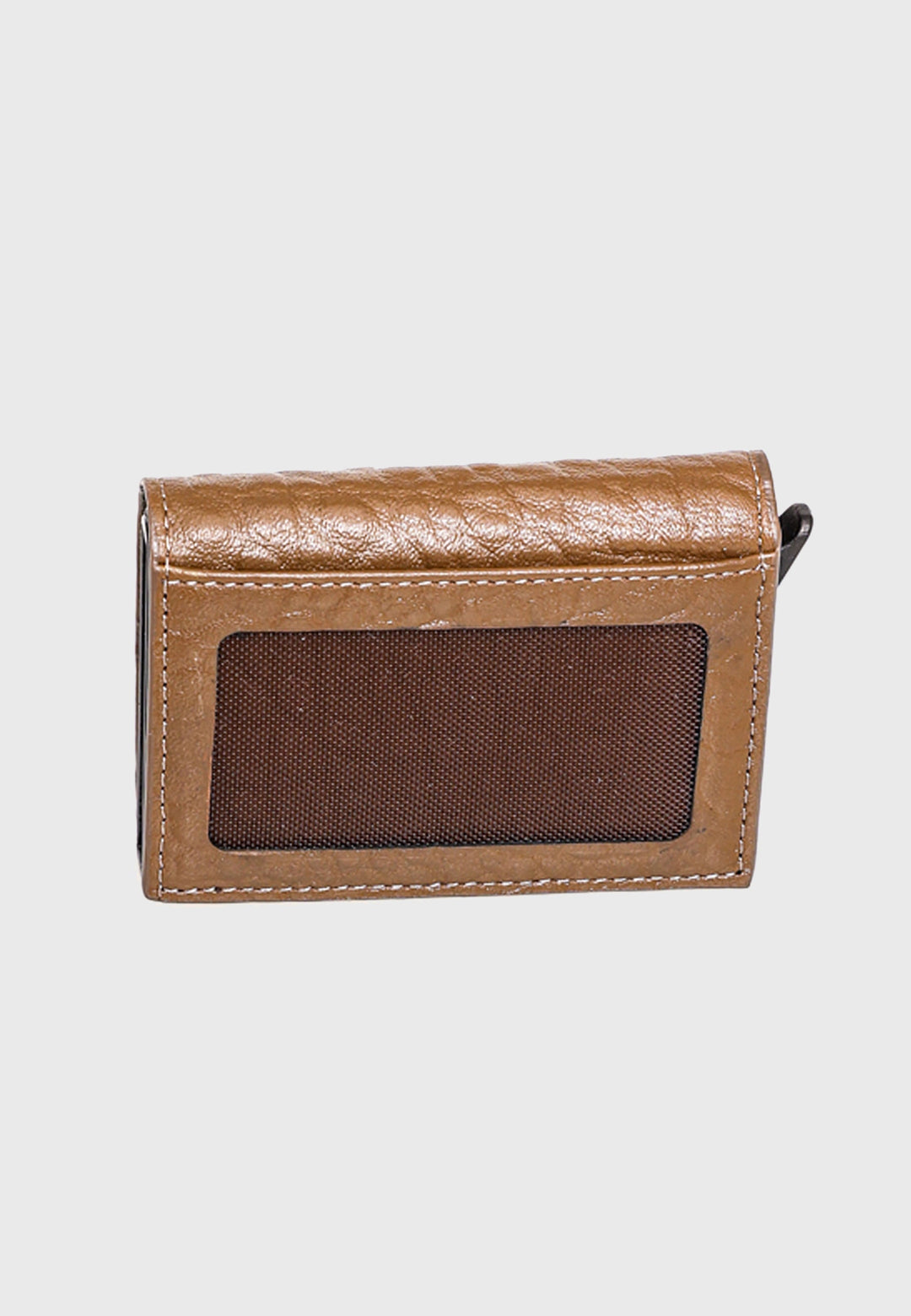 Brown genuine leather trifold card holder