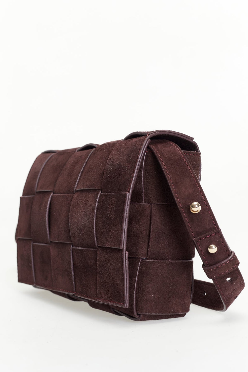 Red brown woven suede handbag