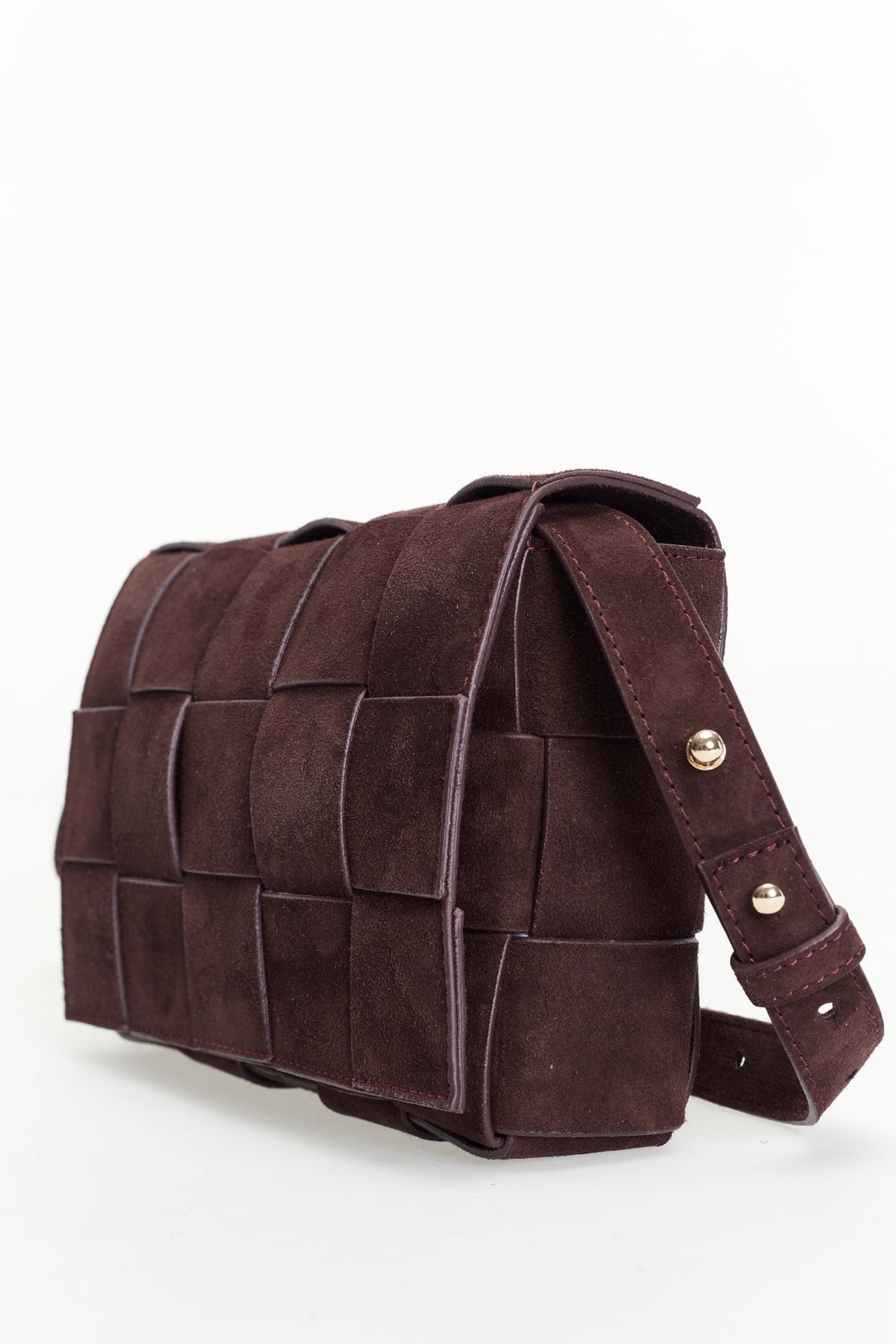 Red brown woven suede handbag