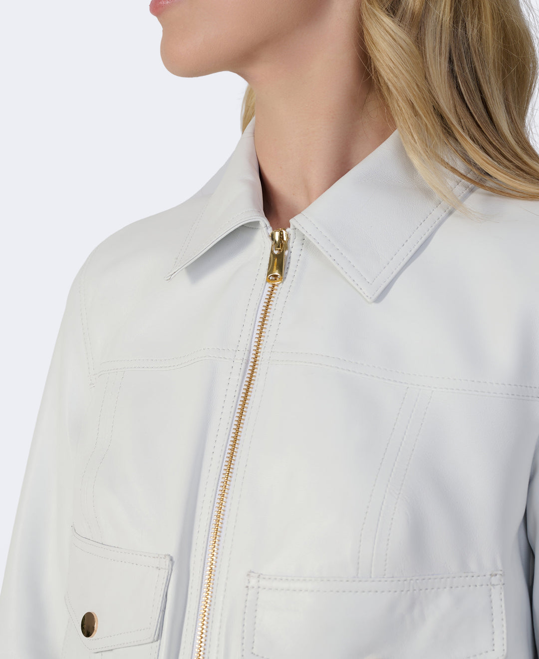 Off-white leather zip jacket