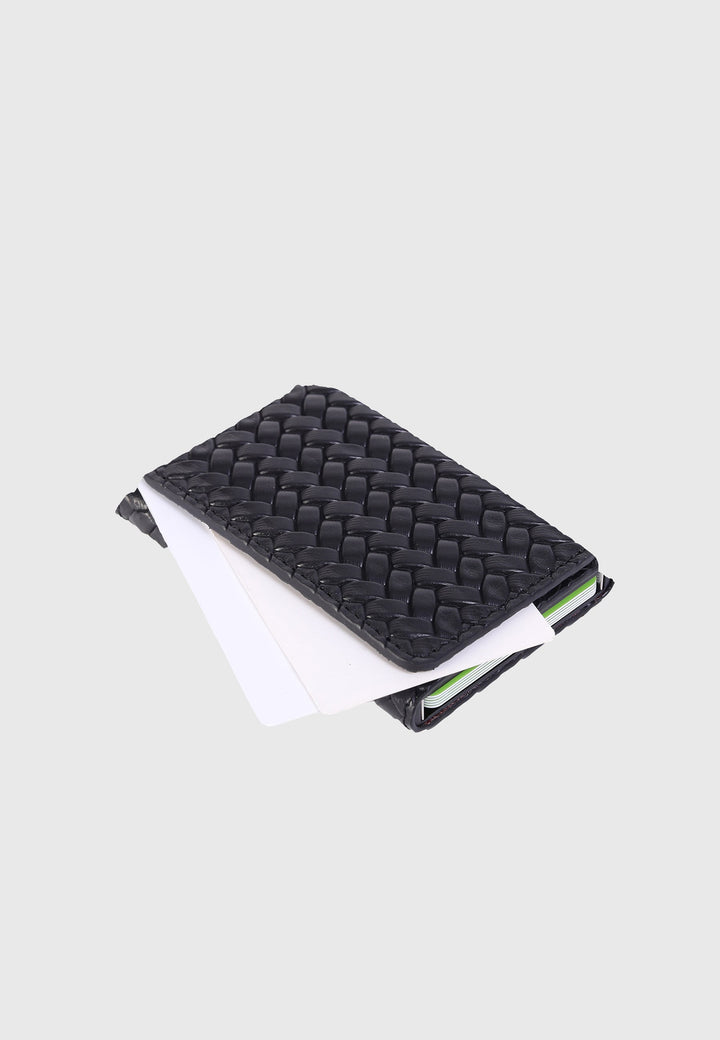 Black woven leather card holder