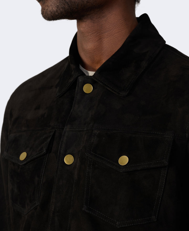 Dark suede jacket with brass snaps