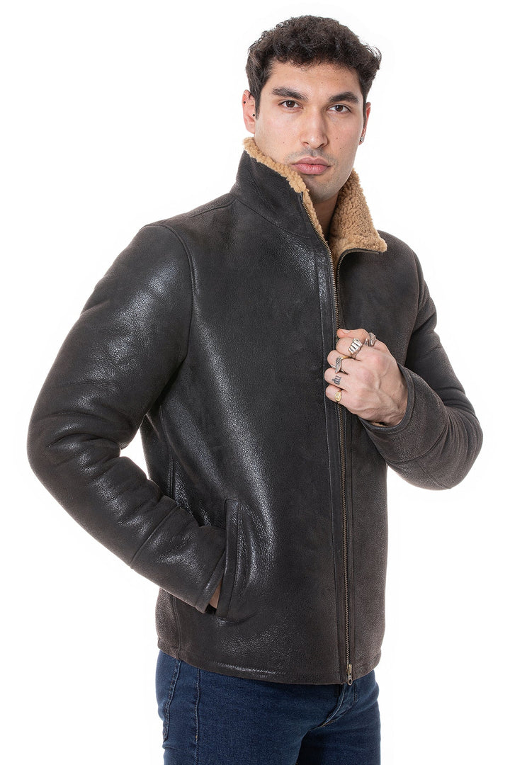 Men's dark brown sheepskin jacket