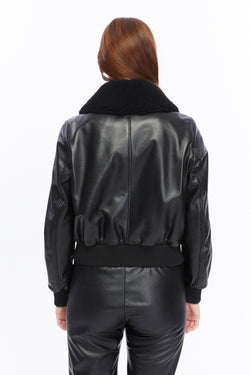 Image of Women's Leather Bomber Jacket, Black