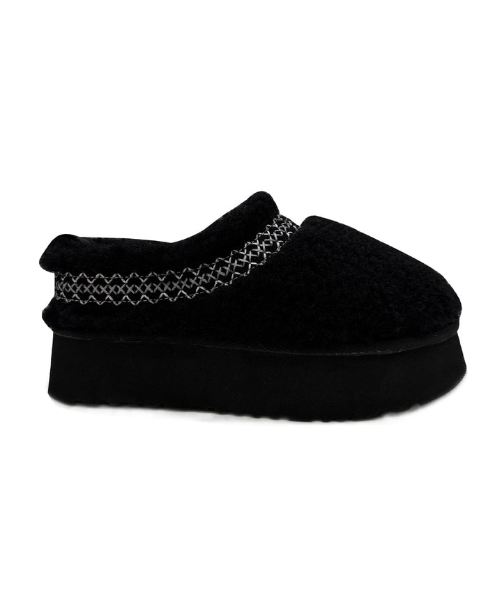 Black suede sheepskin mule slipper