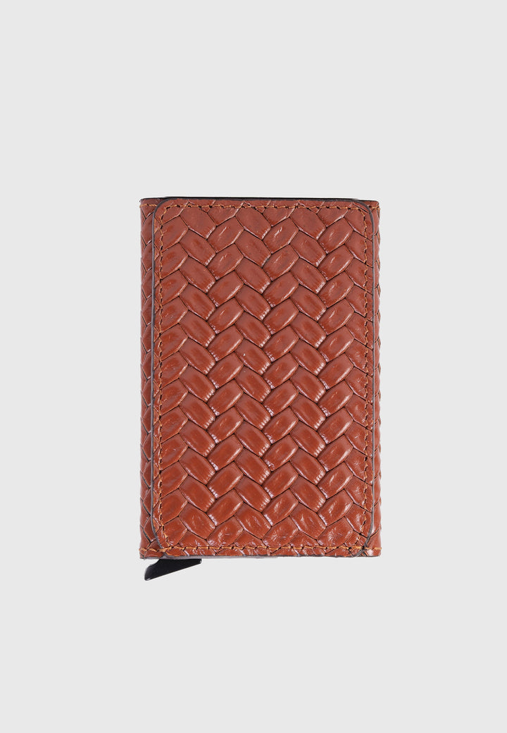 Tan woven leather card holder