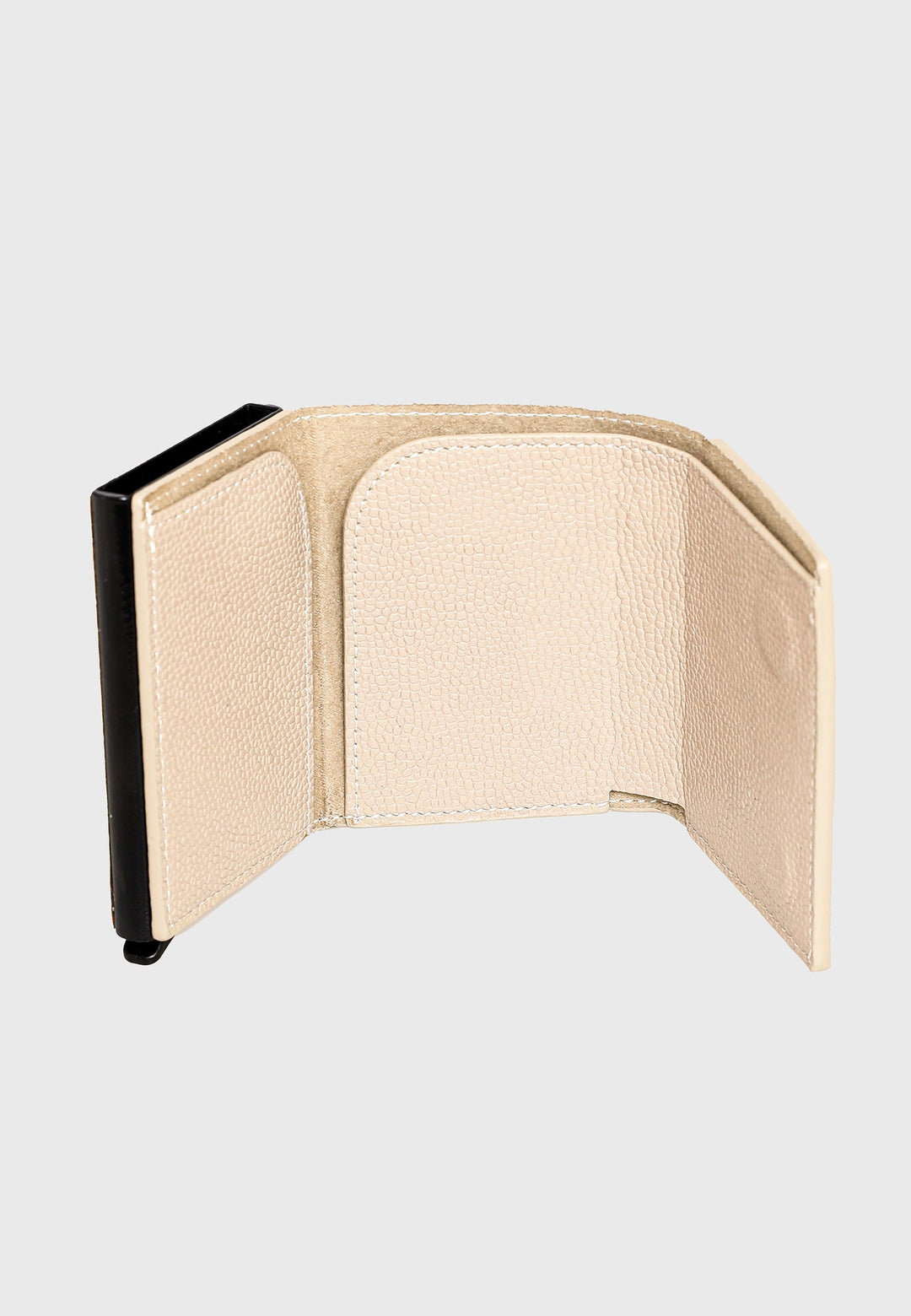 Beige caviar leather trifold card holder