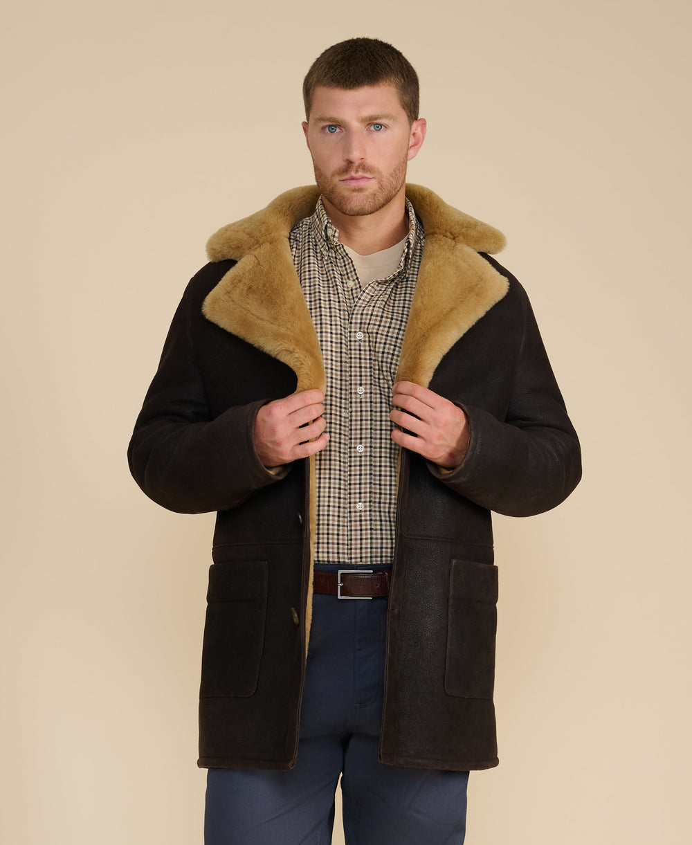 Men's dark brown shearling coat