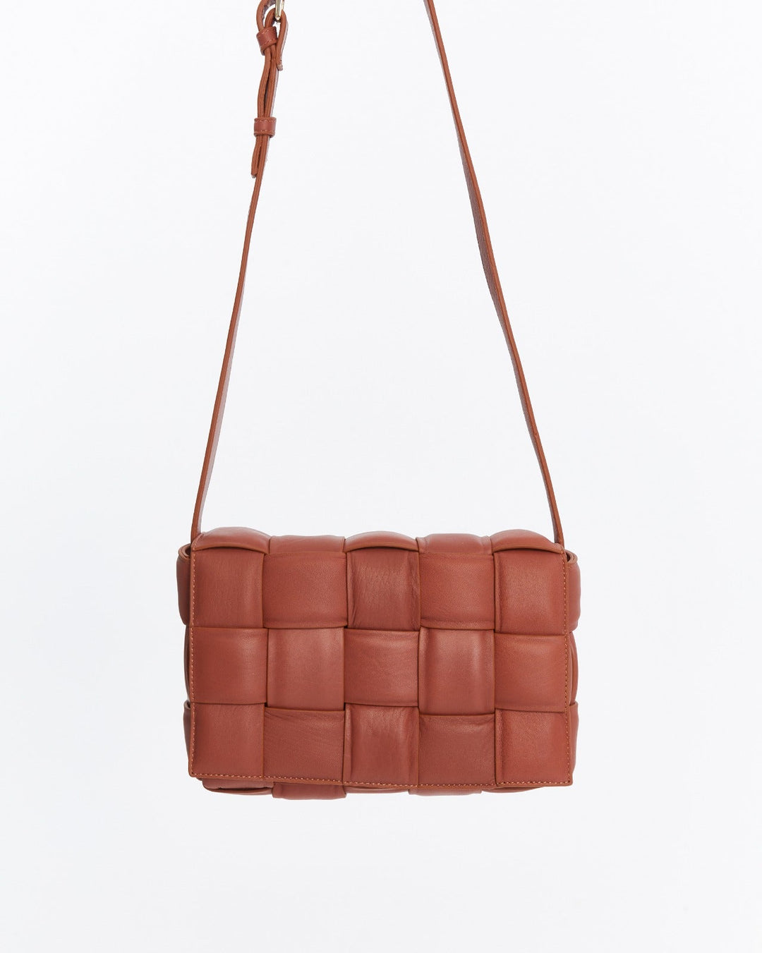 Cognac woven leather crossbody bag