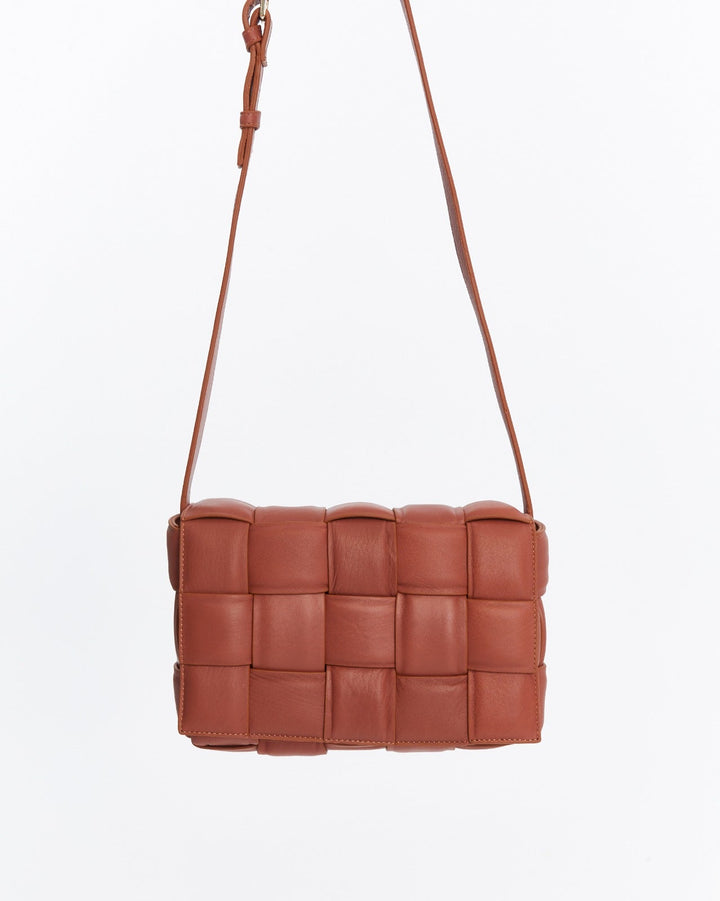 Cognac woven leather crossbody bag