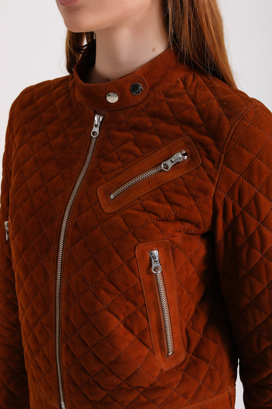 Rust quilted suede women's jacket
