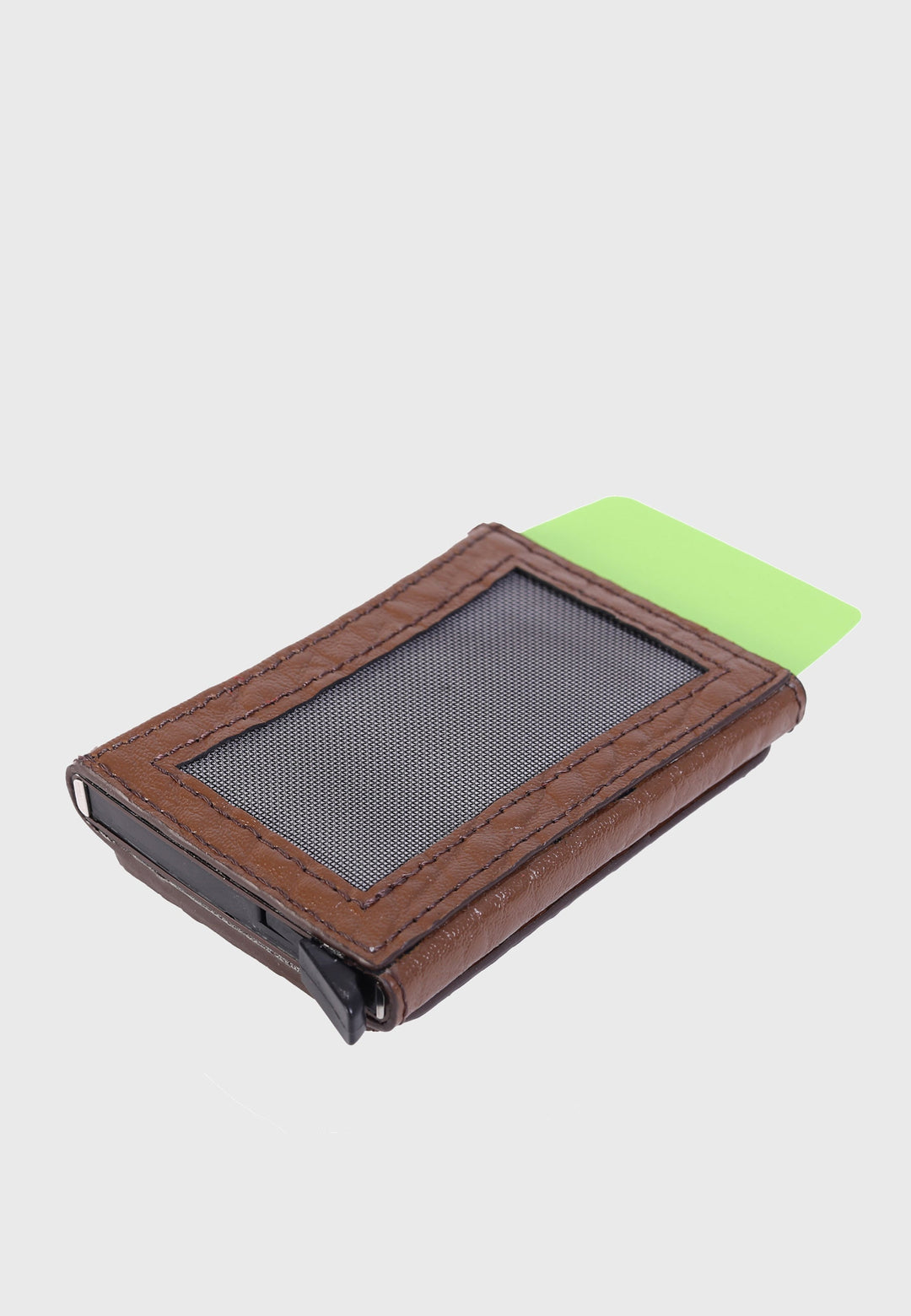 Brown leather card holder with ID window