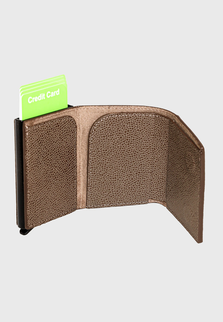 Brown caviar leather trifold card holder