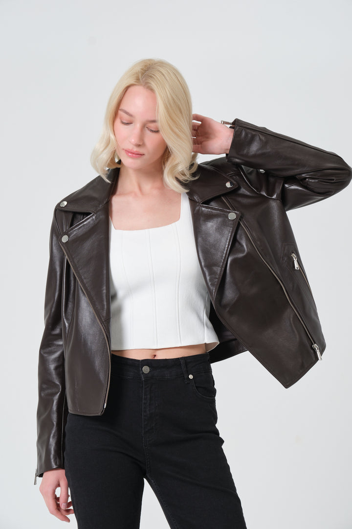 Charlotte Coffee Bean Nappa Leather Jacket