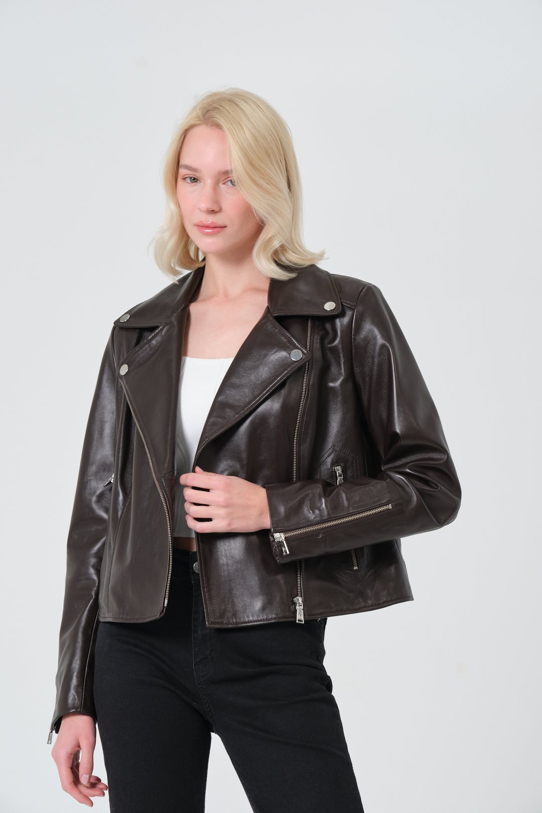 Charlotte Coffee Bean Nappa Leather Jacket