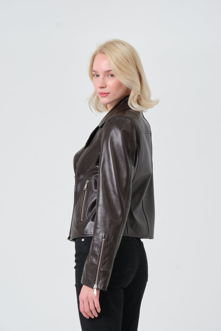 Charlotte Coffee Bean Nappa Leather Jacket