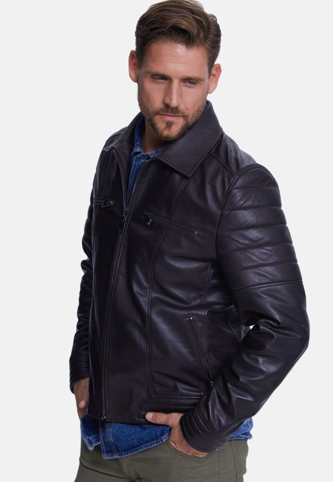 Men's dark brown leather jacket