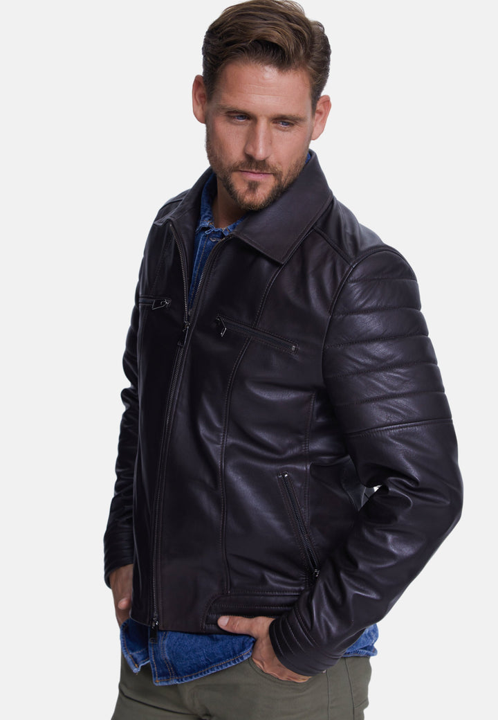 Men's dark brown leather jacket