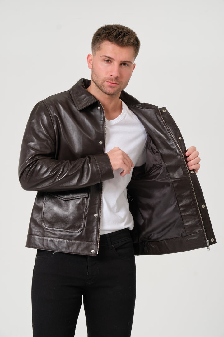 Maddox Coffee Bean Brown Leather Jacket