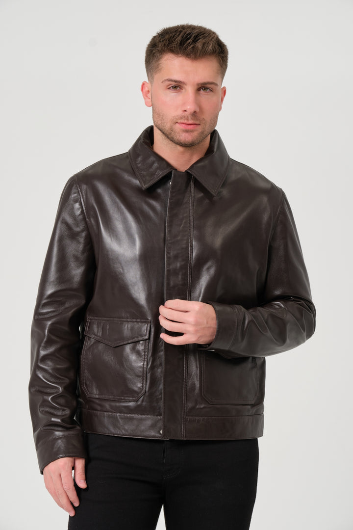 Maddox Coffee Bean Brown Leather Jacket