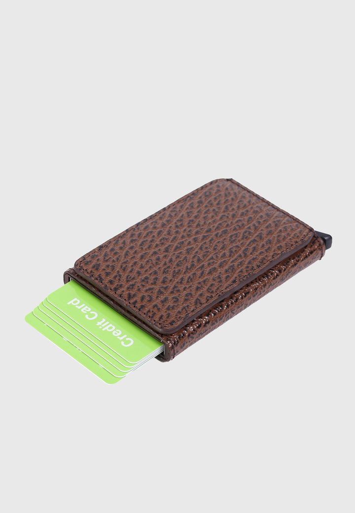 Brown textured leather slim card holder